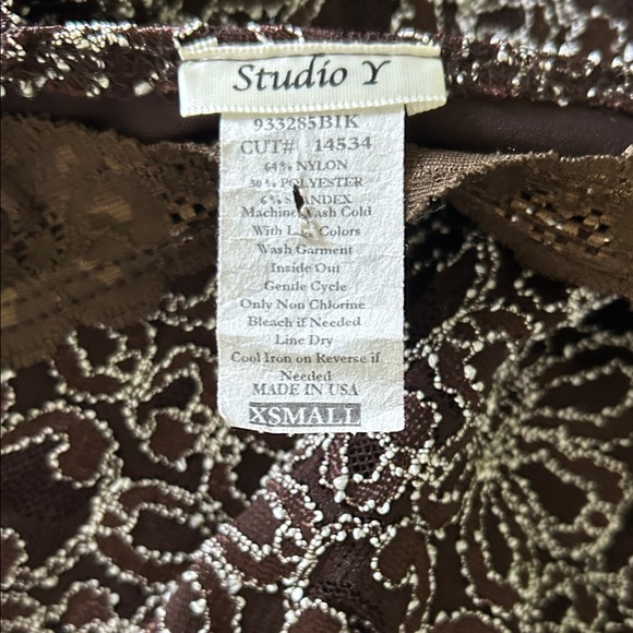 Studio Y Chocolate Brown Lace-Trim Hook-Front Tank with Silver Floral Embroidery - Picture 5 of 5
